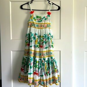 Mini Boden 🤩 Ivory Jungle Tiered Sun Dress 8-9 twirl